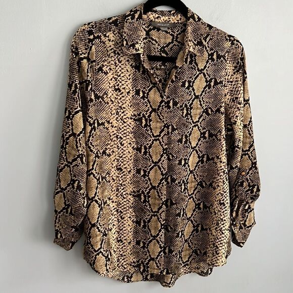 Women’s Primark 10 gorgeous snakeskin animal print  V Neck career blouse - Picture 1 of 13